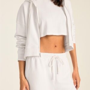 Vitamin A White Zip Hoodie & Shorts Lounge Set Medium SET